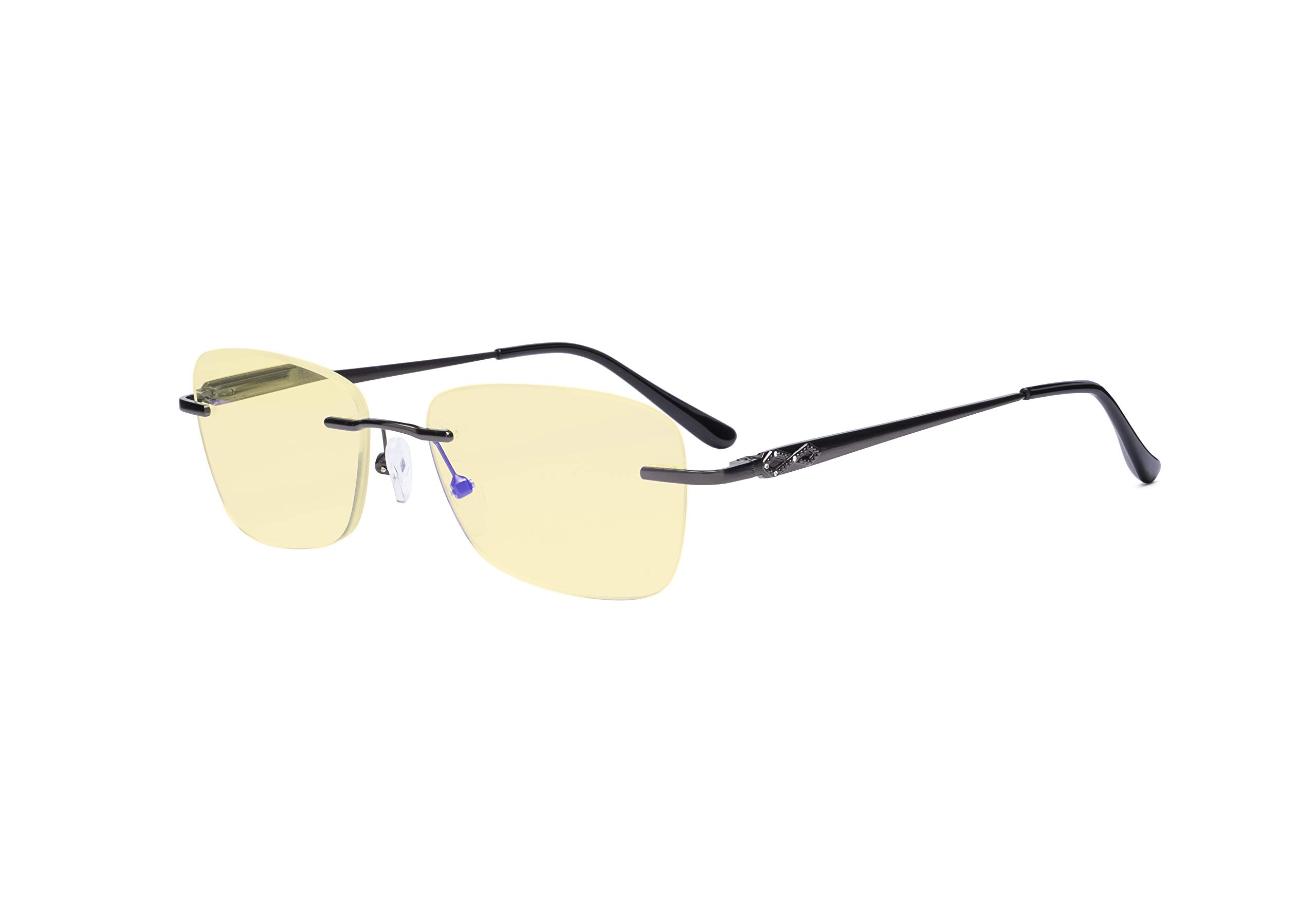 Eyekepper Frameless Blue Light Blocking Glasses - Rimless Anti Digital Glare Readers with Yellow Filter UV Protection Computer Reading Glasses Men Women - Gunmetal +2.50