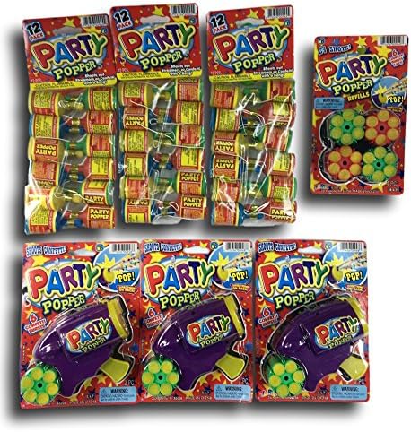 Party Popper Celebration for Graduation/Birthday/Wedding/New Year| Bundle Combo 3shooting gun with 6confetti burst, 1refill pack(24shots) and 3packs party popper/with a bang sound| Colors may vary
