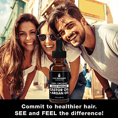 100% Organic Cold Press Castor Oil + Argan Oil by Hair Thickness Maximizer. Great For Thickening Hair, Eyelashes, Eyebrows. Best 2-in-1 Treatment for Hair Loss, Thinning Hair For Men and Women