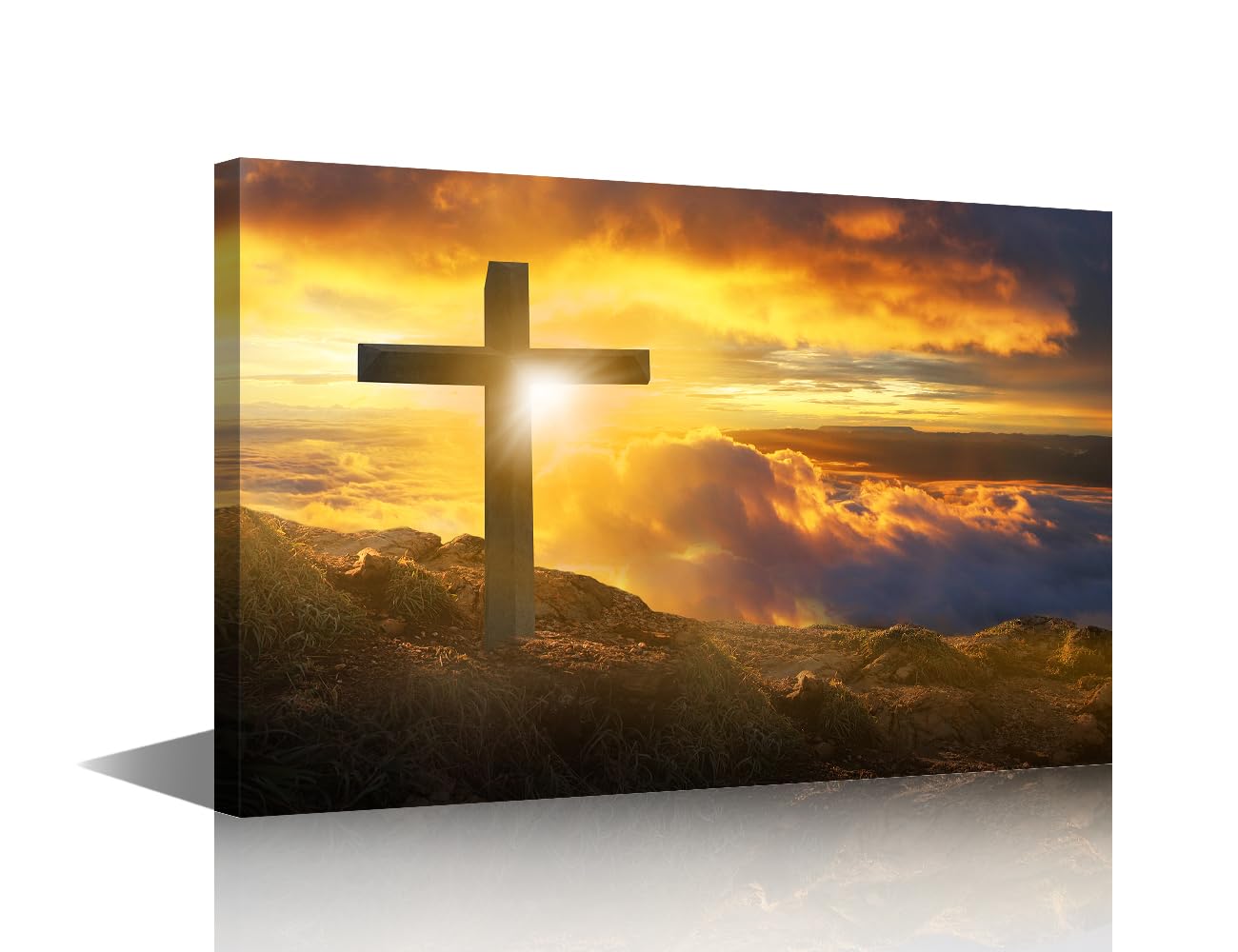 TISHIRON Wall Art for Living Room Christ Redeemer Paintings on Canvas Jesus Crosses at Sunset Pictures Modern Artwork Home Decor Posters Prints Framed Stretched Ready to Hang, 16" Wx24 H