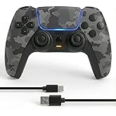 Autker Wireless Controller for PS5 with1500mAh Battery, Dual Vibration, 3.5mm Audio Jack, Speaker, 6-Axis Motion Gamepad Compatible with PS5 Slim/PS5 Pro/PC (Camouflage Gray)
