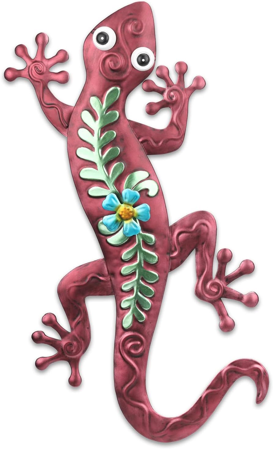 Plaques & Wall Art - VCUTEKA Outdoor Metal Gecko Wall Art Lizard Wall Sculpture with Flower Outside Wall Sculpture Hanging Wall Decoration for Garden Patio Fence Yard Balcony Decor Brown