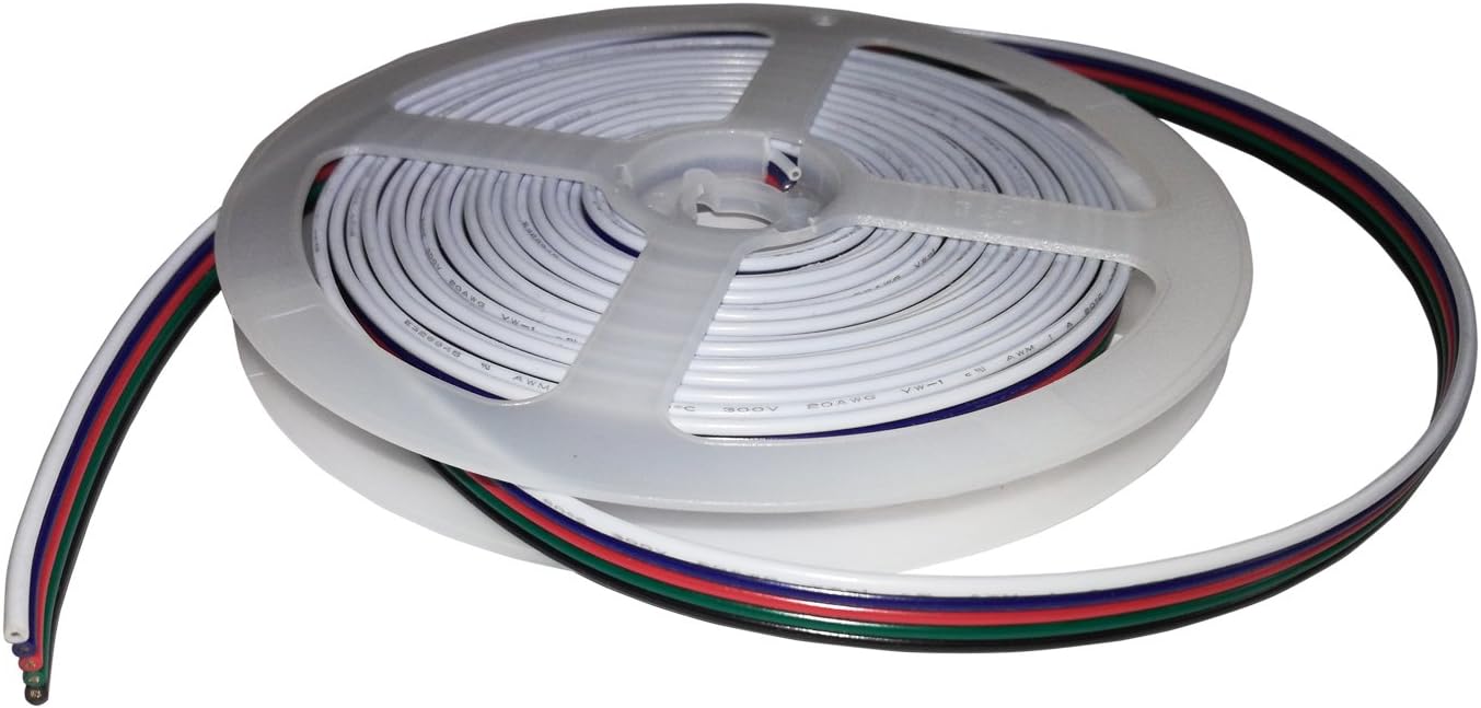 RGBW Electrical Wire 20 Gauge 5Pin Extension Cord Cable 20AWG 5 Conductor UL1007 for Indoor LED Strip Lights, 16.4ft