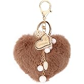 ifundom 2pcs Plush Keychain Heart Pendant Rhinestone Keychain Red Puff Balls Car Key Chain Letter Keychain