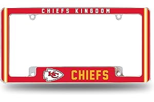 RICO INDUSTRIES NFL Kansas City Chiefs “Chiefs Kingdom” Premium Full Color Long Lasting Zinc Alloy Chrome Plated Team License Plate Frame - 4 Screw Tag Holder with Highlighted Team Pride Cheer