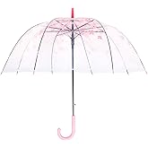 ThreeH Elegant Arch Umbrella Windproof Thick Transparent Cherry Cute Design Romantic Long Handle Rain Umbrella KS11 Pink