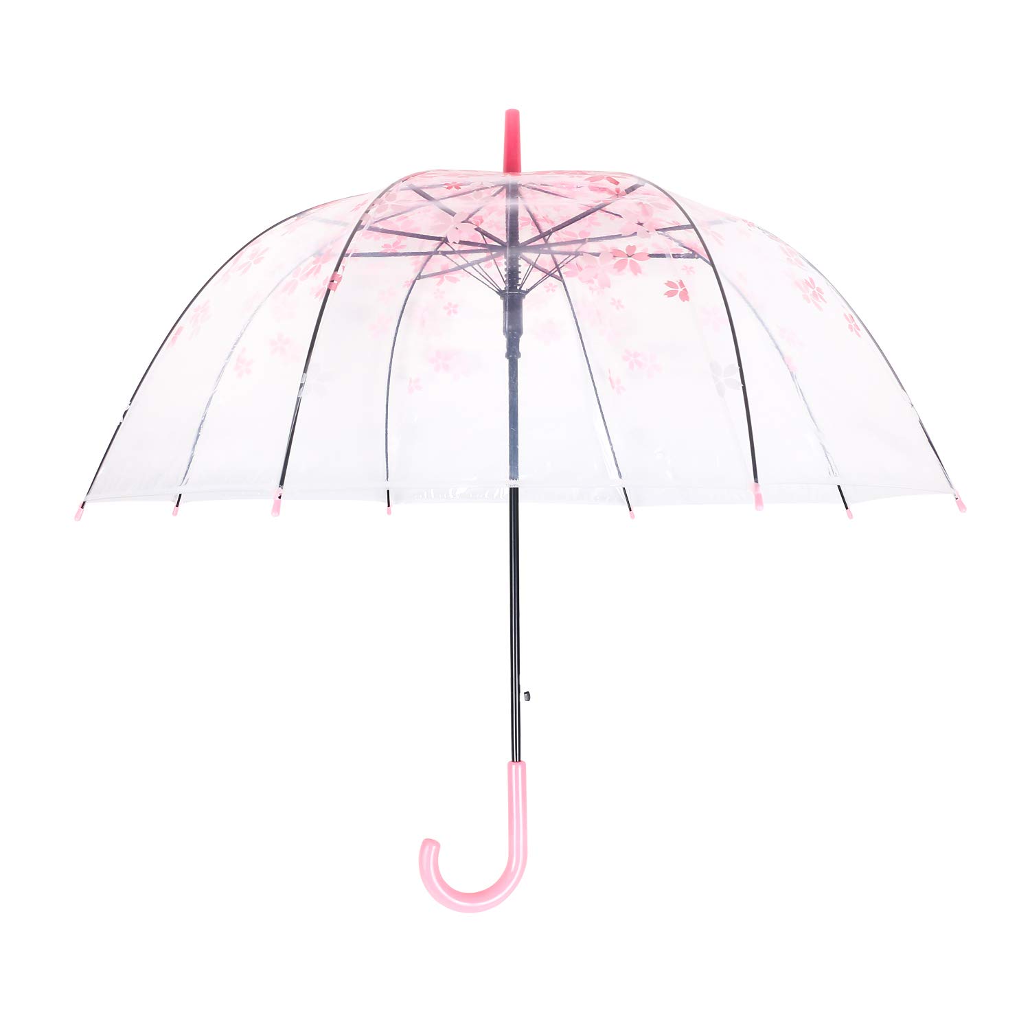 ThreeH Elegant Arch Umbrella Windproof Thick Transparent Cherry Cute Design Romantic Long Handle Rain Umbrella KS11 Pink