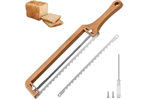 Bread Slicer for Homemade Bread, Wooden Sourdough Bread Knife with Thickness Guide, Adjustable Bow Bread Cutter for Kitchen S