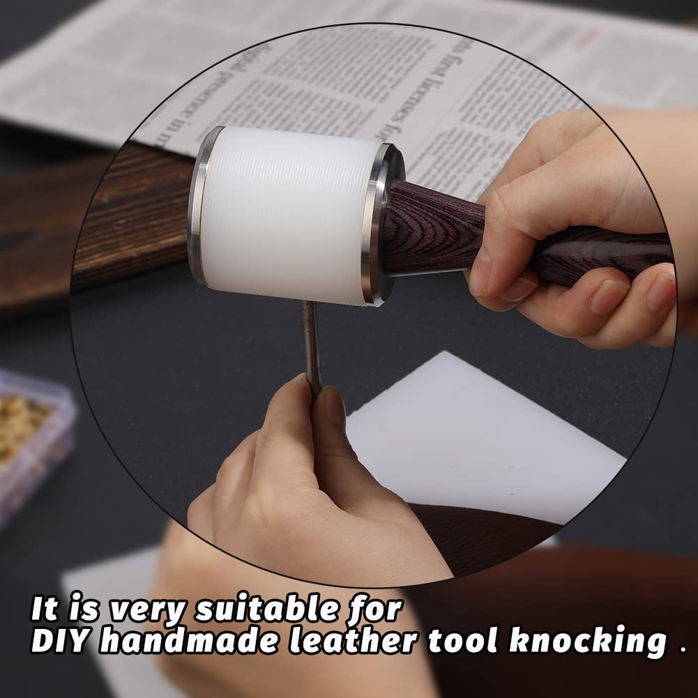 DIUDUS Leather Hammer Craft Leather Carving Nylon Hammer Leather Mallet Stamping Tool Leather Maul Comfortable Wooden Handle DIY Leather Work Hammer for Handmade Project (Purple/Water-Rippled)