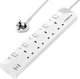 PIBEEX Extension Lead with USB C PD 20W 2 USB A 1 USB C 4 Way 2m Wall Mount