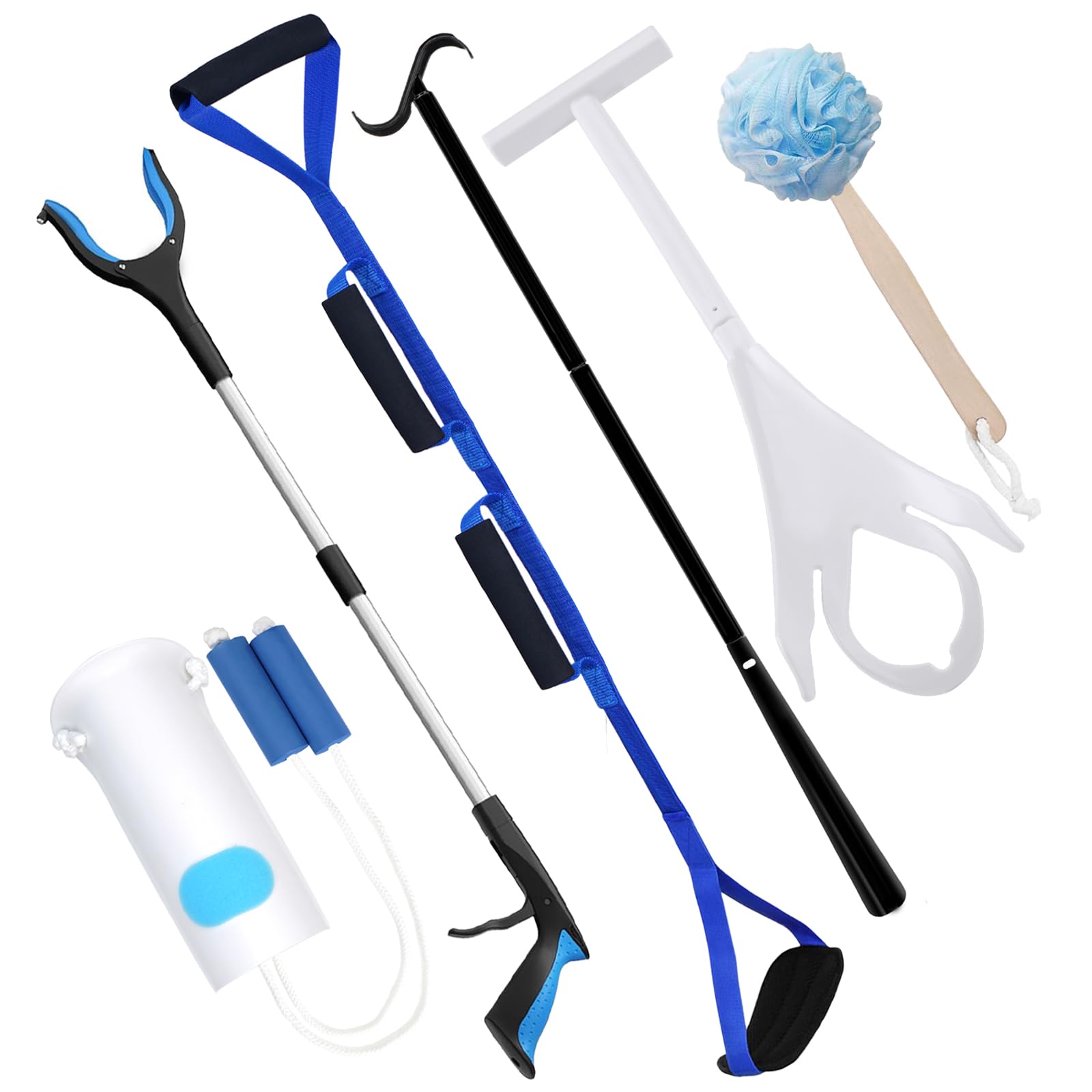 Photo 1 of 6-Piece Hip Kit, Hip Replacement Kit After Surgery Recovery, Hip Kit for Total Hip Replacement Prime for Seniors with Grabber Tool,Leg Lifter,Sock Aid,Sock Remover,Shoehorn&Dressing Stick,Bath Loofah