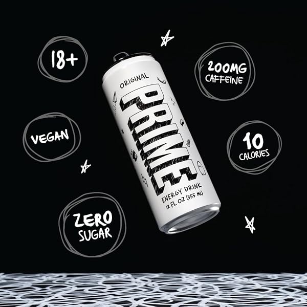 PRIME ENERGY ORIGINAL, ZERO SUGAR ENERGY DRINK, PREWORKOUT ENERGY, 200MG CAFFEINE WITH 355MG OF ELECTROLYTES AND COCONUT WATER FOR HYDRATION| VEGAN, GLUTEN FREE, 12 FLUID OUNCE |24 PACK