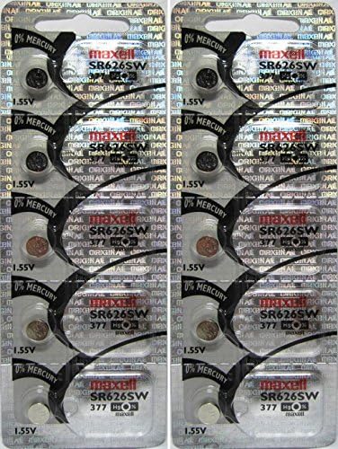 Maxell Watch Battery Button Cell SR626SW SR-626SW 377 2 Packs of 5 Batteries, hologram packaging that guarantees authenticity
