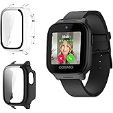 Tading 2 Pack Tempered Glass Screen Protector Compatible with Cosmo JrTrack 5, Hard PC Bumper Case Built in Screen Protector for JrTrack 5 Kids Smart Watch Accessories - Black+Clear