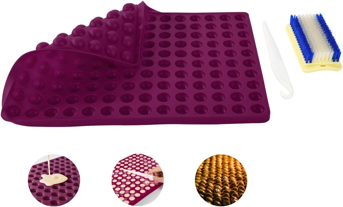Non-Stick Silicone Baking Mats Sheet, 2cm Hemisphere Baking Mould for Dog Biscuits Treats/Puppy Cookies, Silicon Chocolate Candy Mold, Fat Reducing Cooking Mat, Reusable Bakeware, BPA Free (Purple)