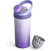 Ideus 24 oz Stainless Steel Shaker Bottle, Insulated & Leakproof Shaker Cup, BPA-Free With Silent Mixing Grate For Clump Free Shakes, Gym Essentials For Workout, Fitness, Sports, Light Purple