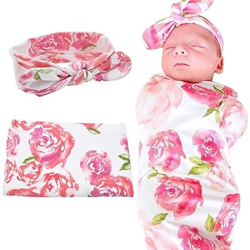 pink swaddle and headband set
