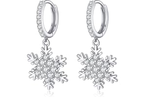 SLUYNZ Solid 925 Sterling Silver Sparkling CZ Snowflake Hoop Earrings for Women Teens Snowflake Hoop Earrings Huggie Earrings Drop Christmas Gifts