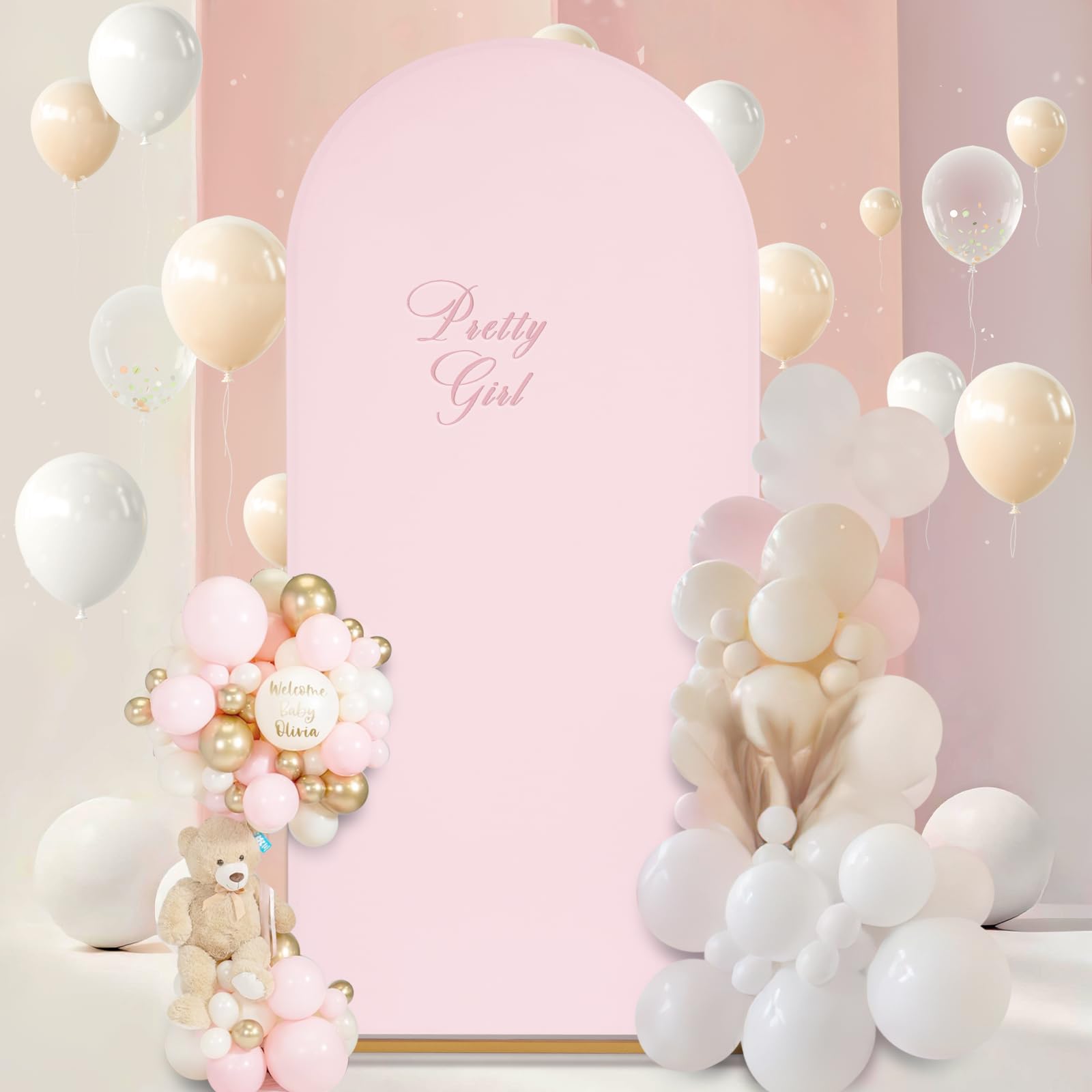 Photo 1 of SoarDream 7.2FT Wedding Arch Cover Pink Spandex Fitted Wedding Arch Stand Covers Fitted for Round Top Chiara Arch Cover Fabric Stretchy Backdrop for Bridal Baby Shower Birthday Party Balloon Decor