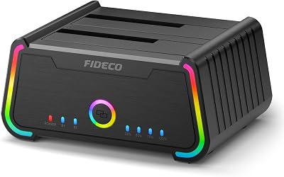 FIDECO USB 3.0 Docking Station 2.5/3.5 SATA HDD SSD RGB Lights Offline Clone