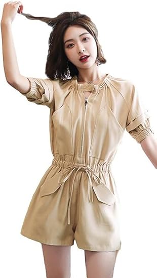 Amazon レディース オールインワン ジャンプスーツ カジュアル ガーリー ボーイッシュ カレッジ 美脚 脚長効果 セレブファッション オールインワン 通販