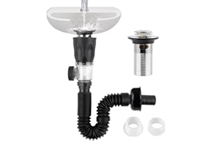 iFealClear Bathroom Sink Drain Kit, Flexible P-Trap Drain Pipe with Pop Up Stopper, Expandable Bathroom Sink Pipe Replacement with 2 Adapters, Fits 1-1/4'', 1-1/2'', 2" Holes, Hair Catcher, Chrome