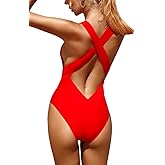 Upopby Women's Sexy High Cut One Piece Swimsuit for Women Cheeky Bathing Suits Deep V Neck Crisscross Backless Swimwear