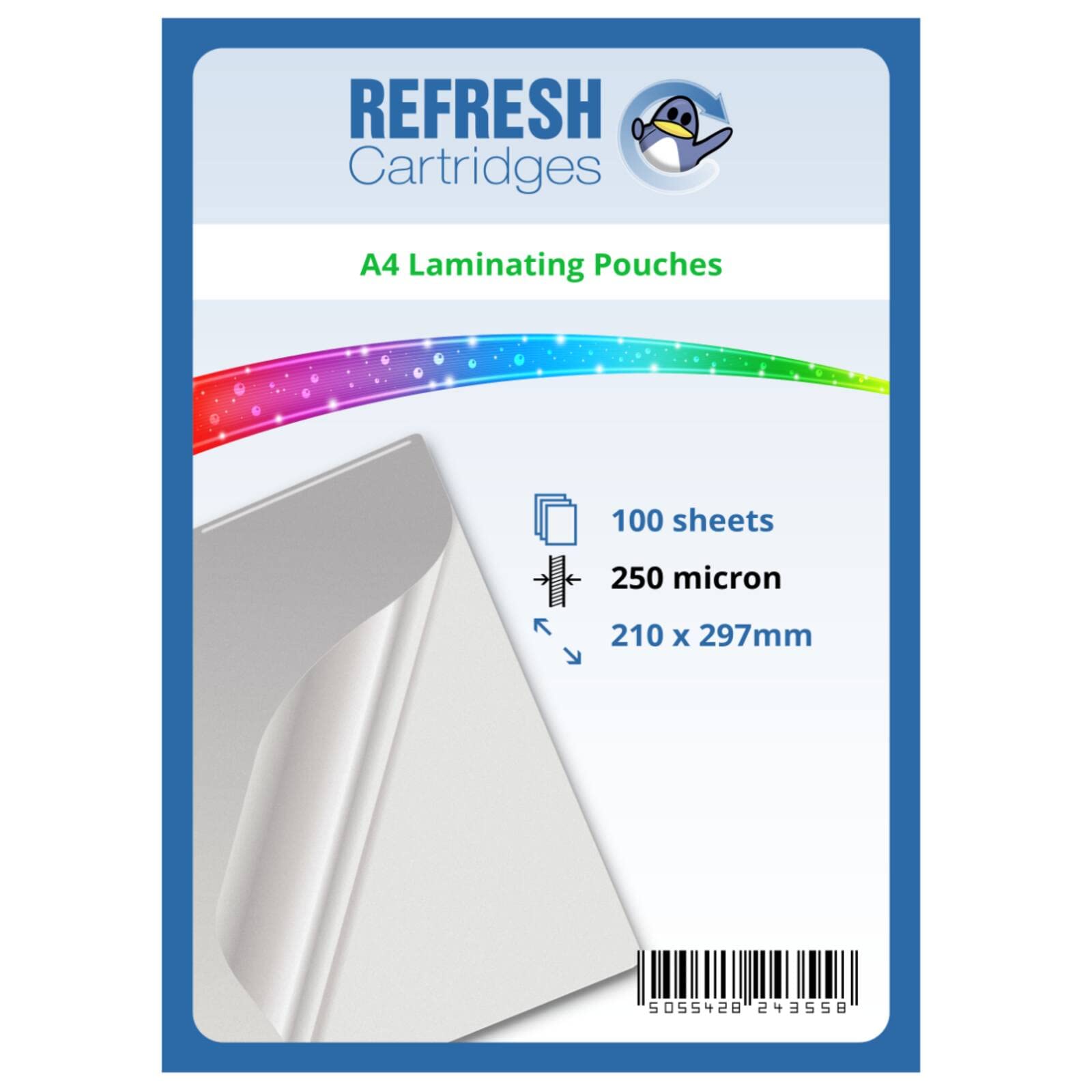 Refresh Cartridges - Laminating Pouches A4 250 Micron Pack of 100 Sheets