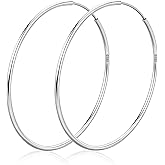 Senteria 925 Sterling Silver Hoop Earrings for Women Hypoallergenic Endless Silver Thin Hoop Earrings for women Lightweight Large Big Endless Thin Hoops Earring 30/40/50/60/70mm