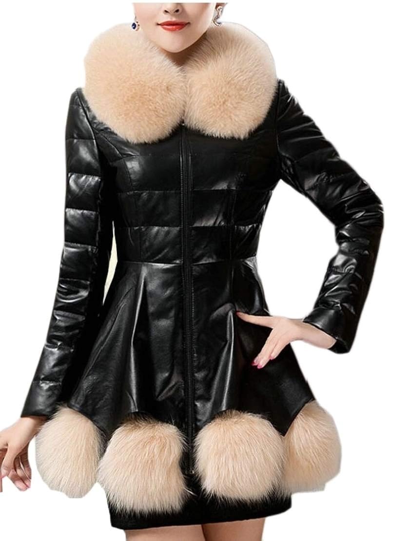 Buy Jiejiegao Women Fashion Warm Fur Collar Leather Thick Tunic