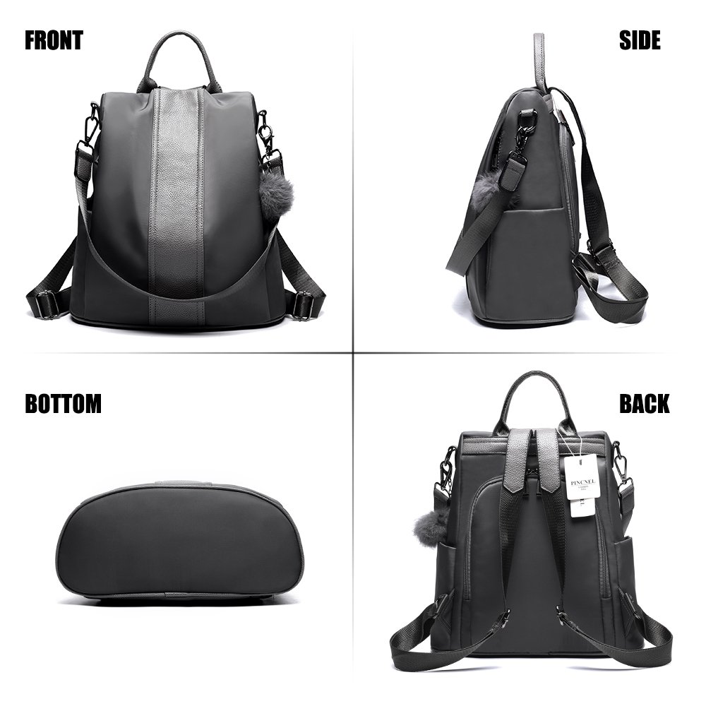 Women Backpack Purse Waterproof Nylon Anti-theft Rucksack Lightweight Shoulder Bag (Gray)