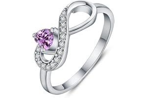 JO WISDOM Promise Ring for Women Sterling Silver Infinity Heart Promise Rings for Her Birthstone Cubic Zirconia Friendship Ring Size 5-12
