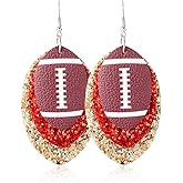 Football Earrings for Women Handmade Lightweight Layered Teardrop Faux Leather Glitter Rugby Earrings Sports Lover Jewelry Gift