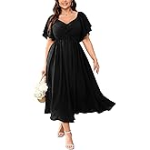 SCOMCHIC Women's Plus Size Wedding Guest Cocktail Dresses Sweetheart Neckline Ruffle Sleeve A Line Maxi Dress