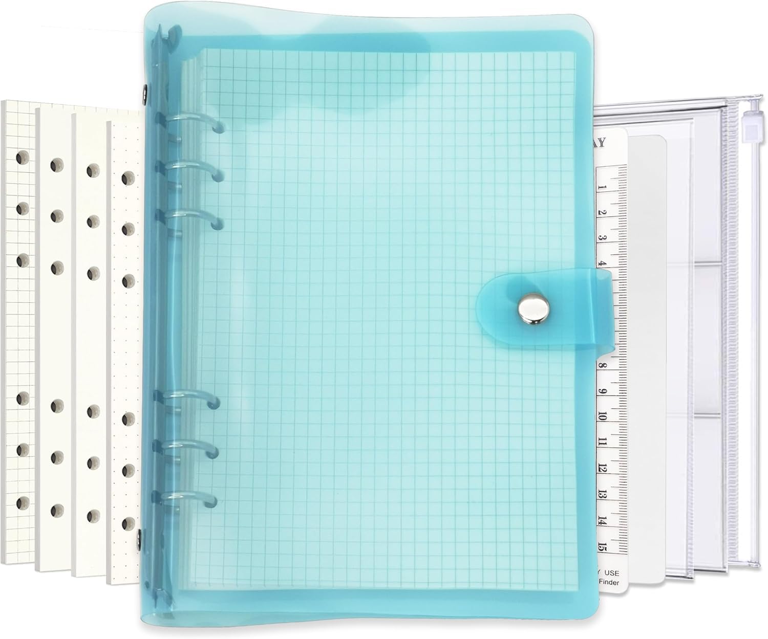 A6 A5 6-Holes Colorful PVC Cover Round Ring View Binder with Snap Button Closure File Folder (Blue Radiance, A5 Combo)