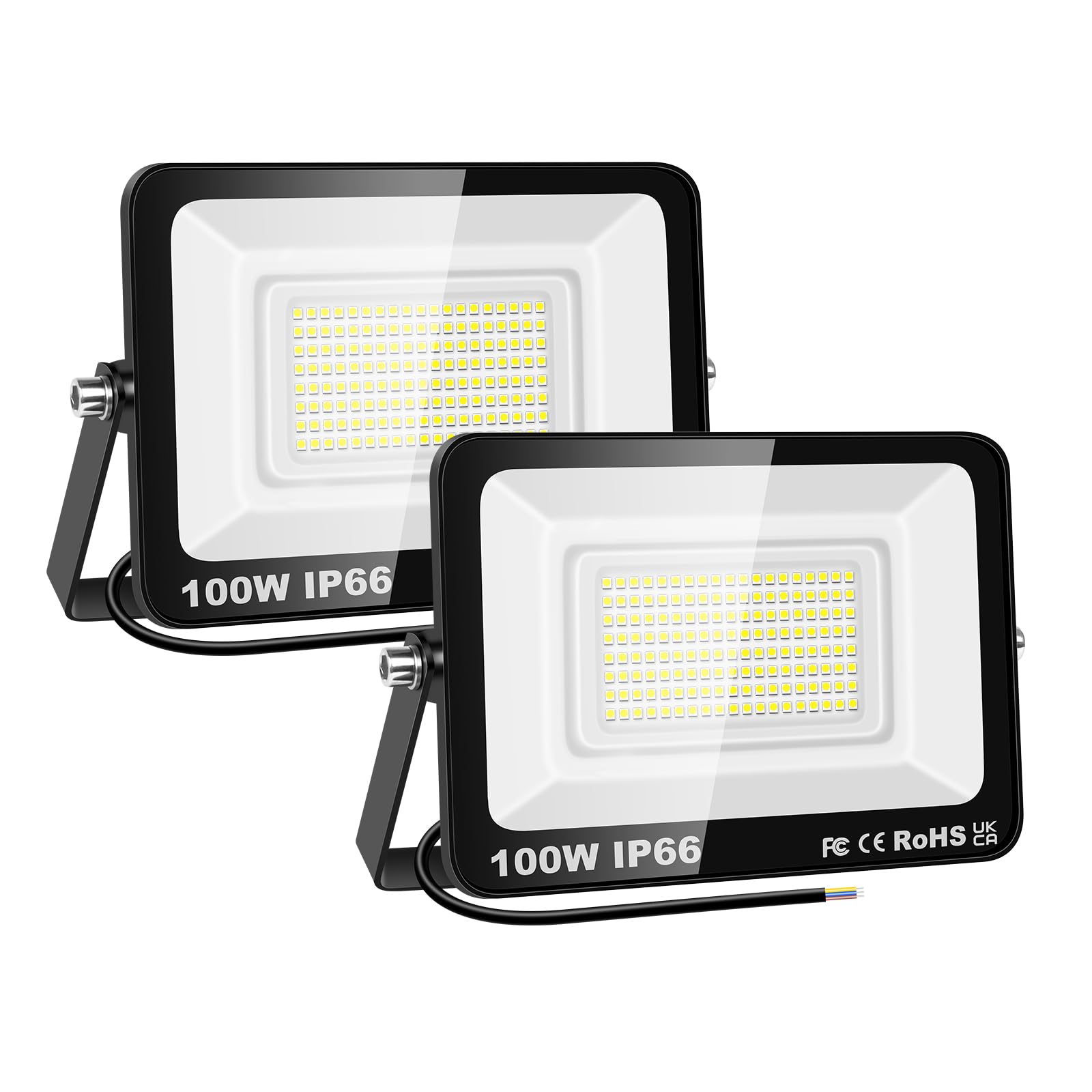 SKYWORLD 2 Pcs 100W Outdoor LED Flood Lights, 10000LM LED Security Lights, IP66 Waterproof, 6000K Daylight White Floodlight Outside Flood Lamp for Garden Garage Yard Lawn Court Patio Warehouse