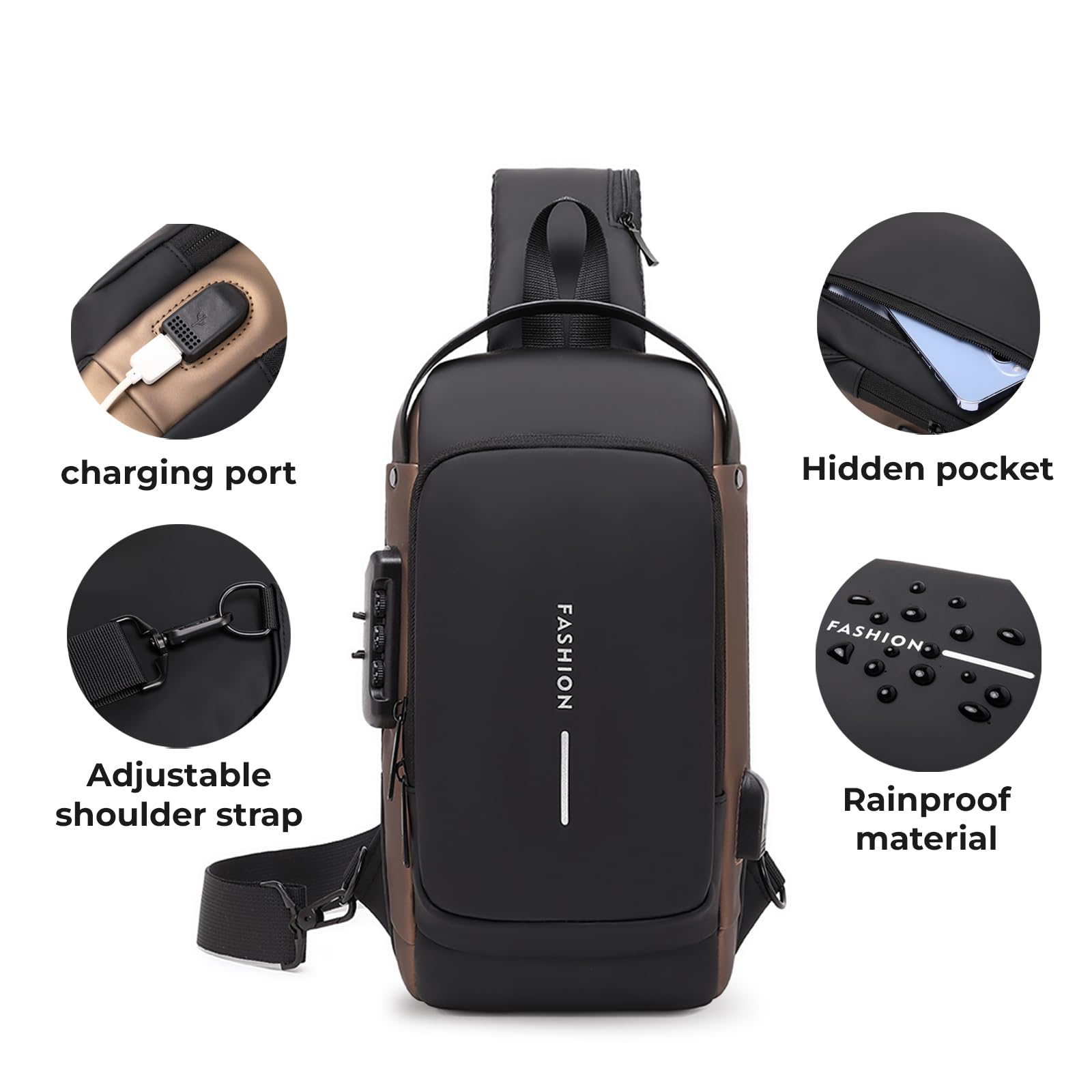 Rcrirth Sling Bag for Men | Anti-theft Crossbody Bag - PU Leather Crossbody Shoulder Bag - Chest Bag for Daily use