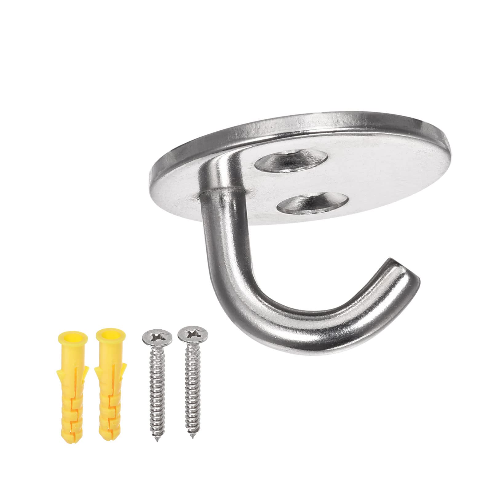 YOKIVE 1Set/4Pcs Ceiling Hanging Hook, 304 Stainless Steel Hook with Round Plate Hanging Plant, Great for Office, Home, Kitchen (Silver, 1.3x0.9-Inch)