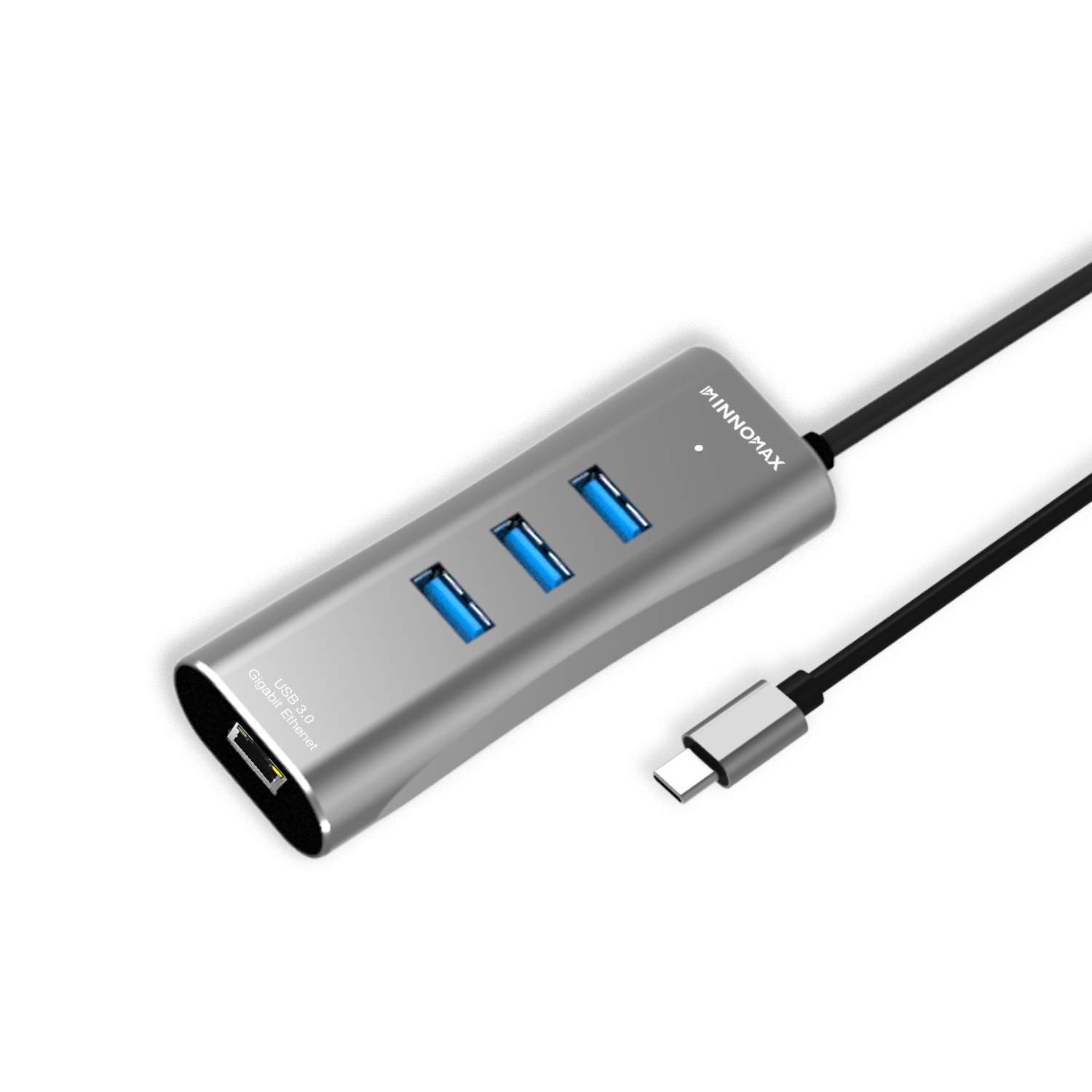 INNOMAX 3-Port USB 3.0 USB-C Hub for MacBook Pro 2018/2017/2016, USB-C to Ethernet Adapter, Thunderbolt 3 to RJ45 Gigabit Ethernet LAN Network Adapter for MacBook 12, Dell XPS,Surface,Pixelbook- Gray