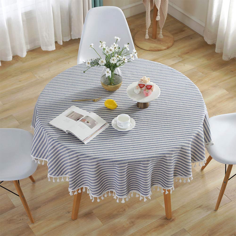 Meiosuns Round Tablecloths Striped Fringe Tablecloth Cotton Linen Table