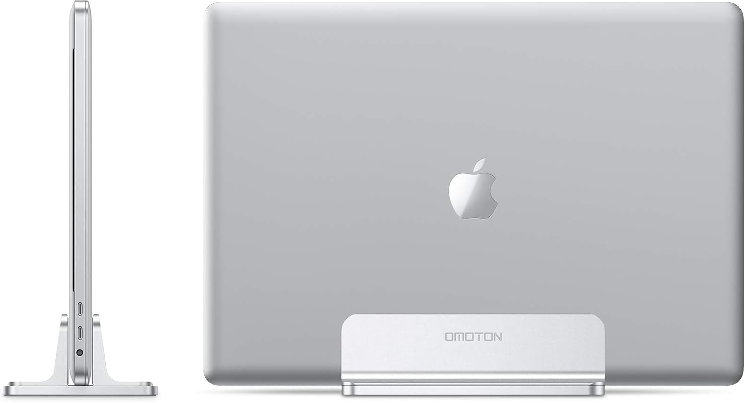 OMOTON Vertical Laptop Stand, [Adjustable MacBook Stand] [Space Saving] Desktop Holder Stand for MacBooks, Apple Notebooks, Aluminum, Silver