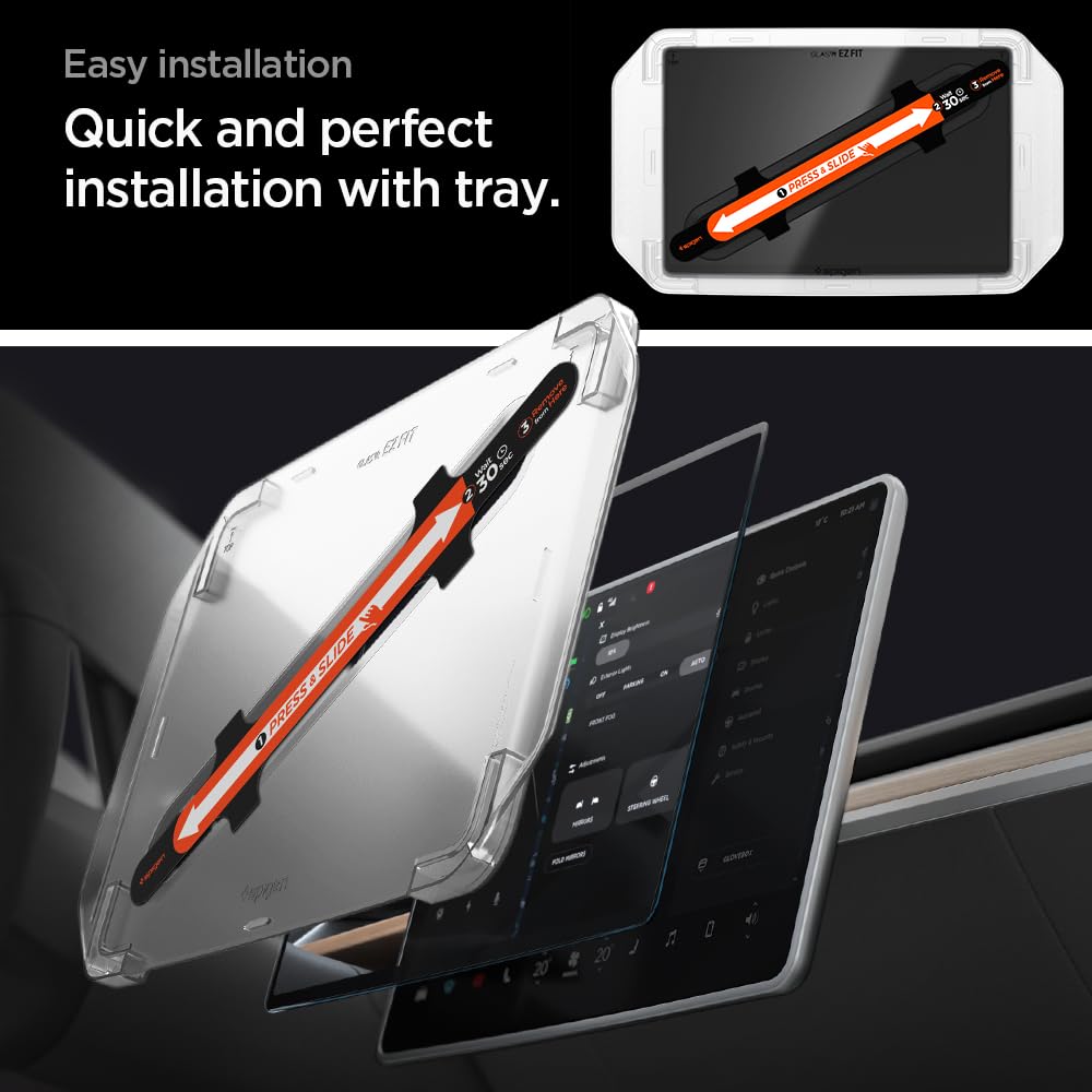 Spigen Tempered Glass Screen Protector [GlasTR EZ FIT] designed for Tesla Model 3(2024/2025/2026), Model Y (Juniper) 15.4
