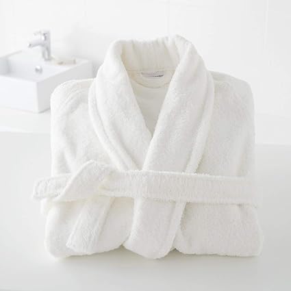 Divine Overseas 1 Piece Soft 100% Pure Cotton Bathrobe/Premium Shawl Collar/Plus Size Covers Upto XXL/Double Sided Terry for Higher Absorbency - White Color