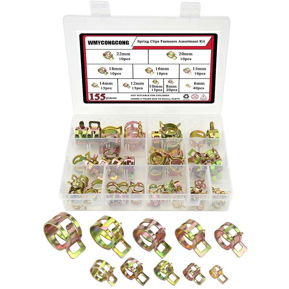 WMYCONGCONG 155 PCS Fuel Line Spring Clamps Silicone Vacuum Fuel Hose Line Pipe Air Tube Clamps Fasteners Assortment Kit 6mm 8mm 10mm 12mm 14mm 15mm 16mm 18mm 20mm 22mm