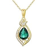 AHTAMOS Emerald Necklaces for Women 18K Gold Plated Silver Teardrop Green Emerald Pendant Necklaces, May Birthstone 18+2"