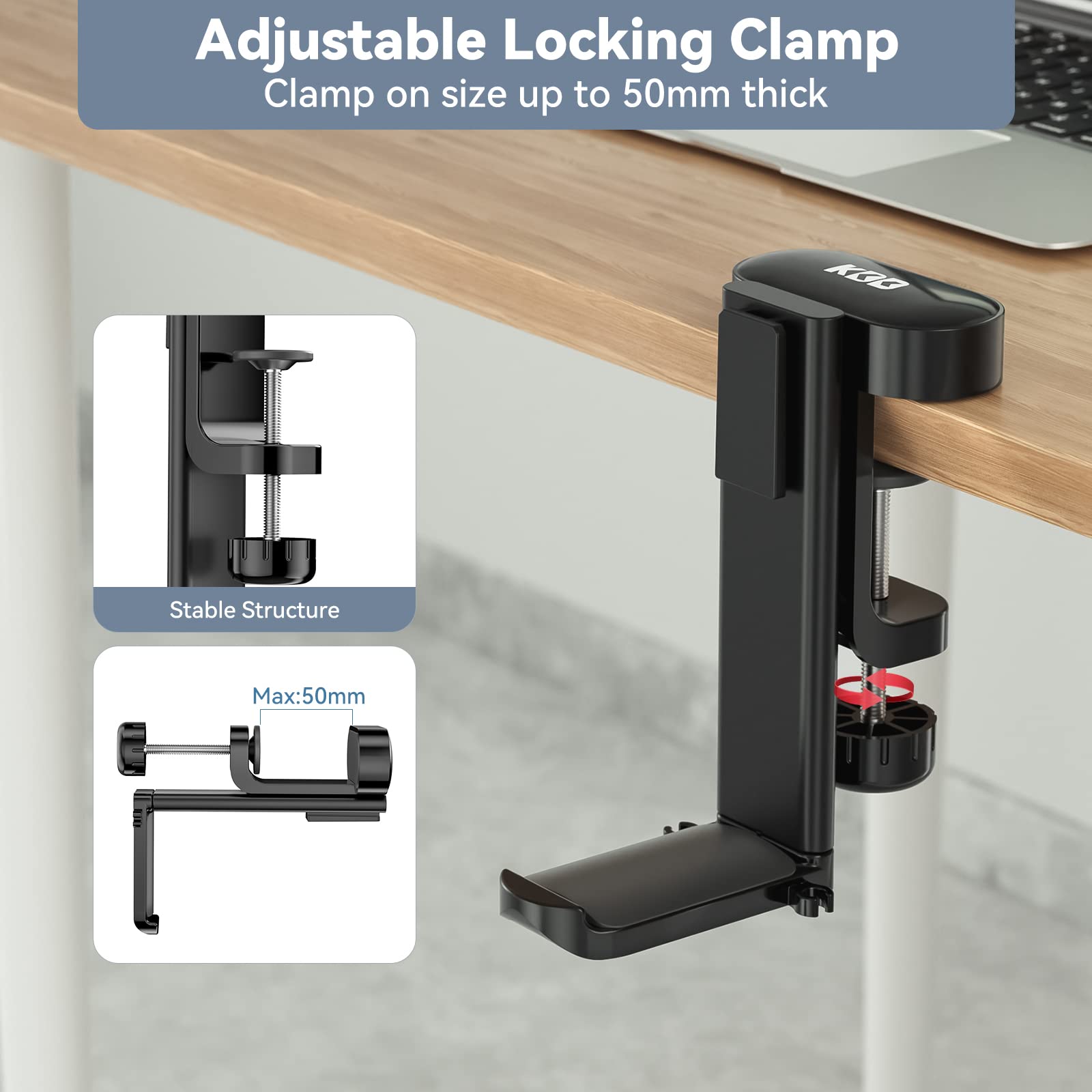 KDD Rotatable Headphone Hanger - Under Desk Clamp Controller Stand Replaceable Cup Holder - Compatible with Universal Headset, Controller, Cup(Black)