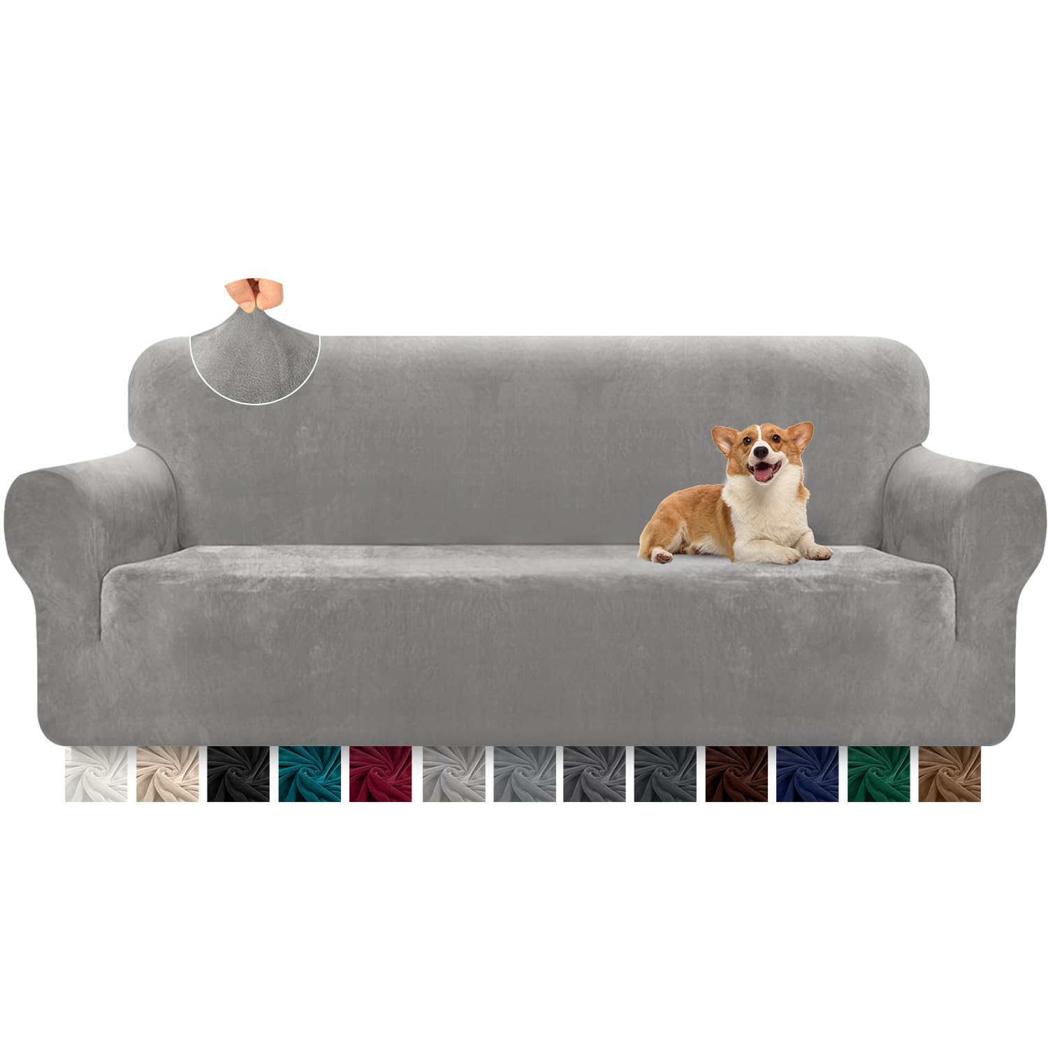 Granbest Oversized Thicken Plush Velvet Sofa Cover 4 Seater High Stretch Couch Cover Super Soft Sofa Slipcover Luxury Furniture Protector for Pets and Kids (4 Seater, Light Grey)