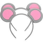 FOMIYES Mouse Ears Headband, Grey Mice Headbands Animal Ear Headdress Costume Accessories for Halloween Party Mouse Rat Headwear Cosplay Dress Up Kids Adults 2PCS