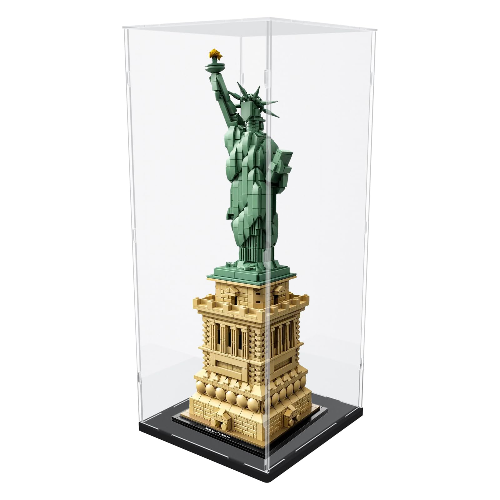 Nynelly 50 cm Tall Acrylic Display Case for Lego Statue of Liberty 21042 for Models Figures Dolls - Assemble Dustproof Thickened Clear Display Box Cabinet (Black, 20x20x50 cm)