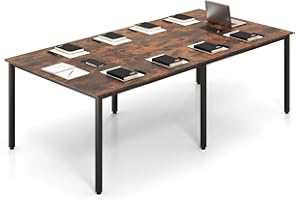 GOFLAME 8 FT Conference Room Table, Large Meeting Desk Seats up to 10 People, 2 Cable Grommets, Rectangle Seminar, Business Table, Training for Office, Boardroom, Rustic Brown + Black